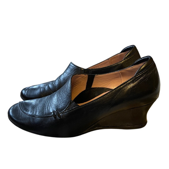BeautiFeel Israel 6.5 Leather Wedge Heels COMFORT Ortho Slip On Shoes Black 37 - Picture 1 of 8